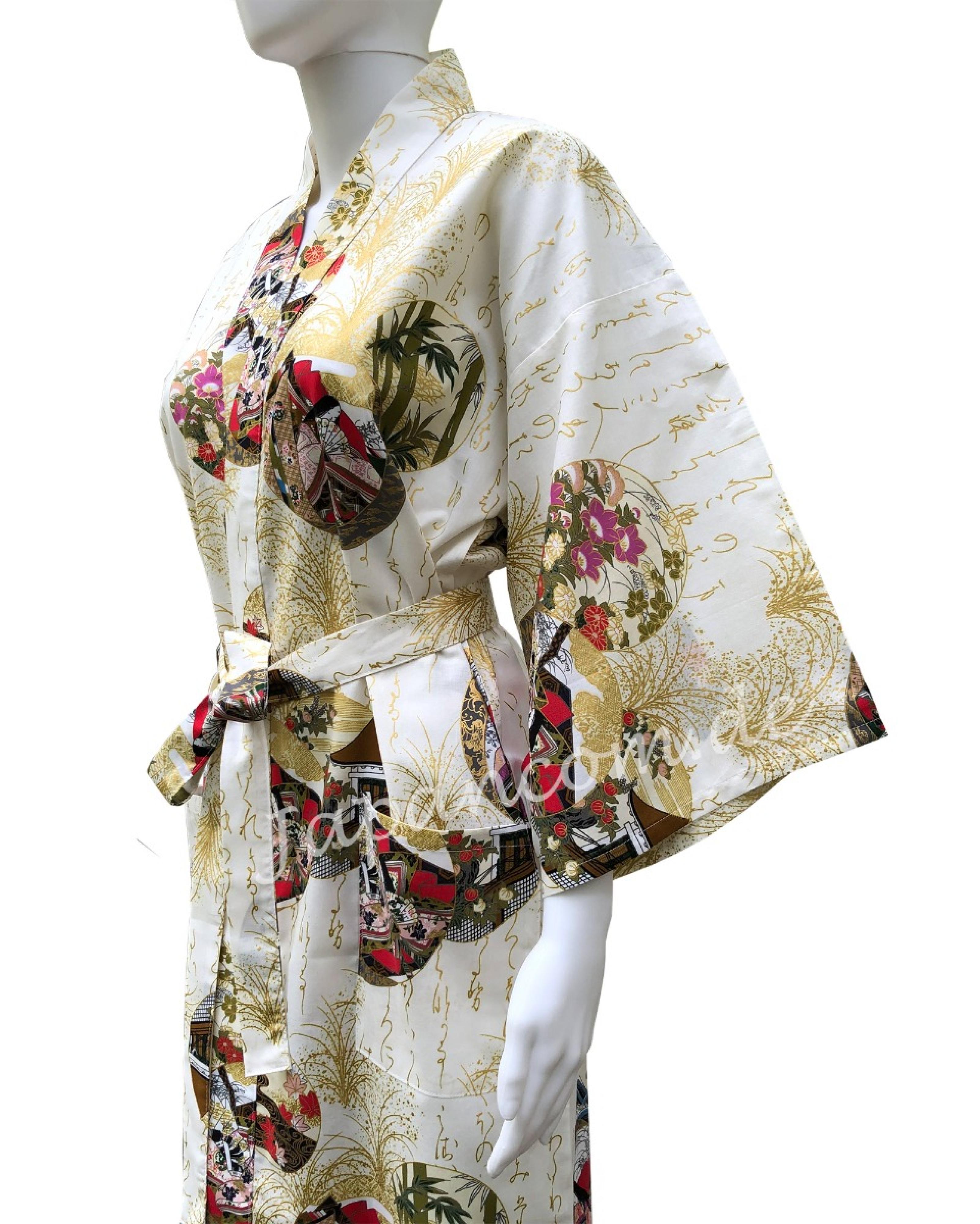 Bademantel Kimono Prinzessin weiss knielang
