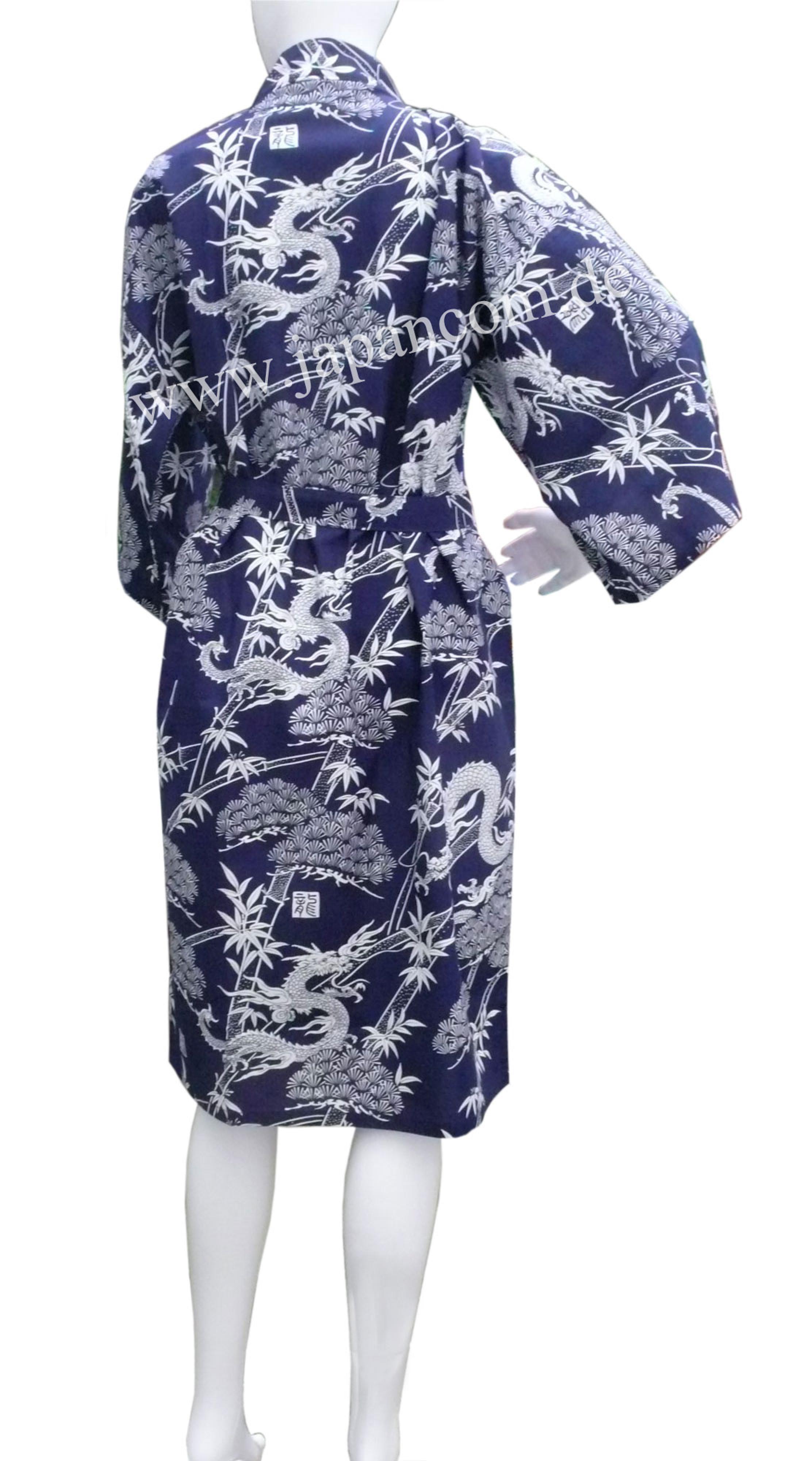 Kurzer japanischer Yukata mit Drachenmotiv in Dunkelblau