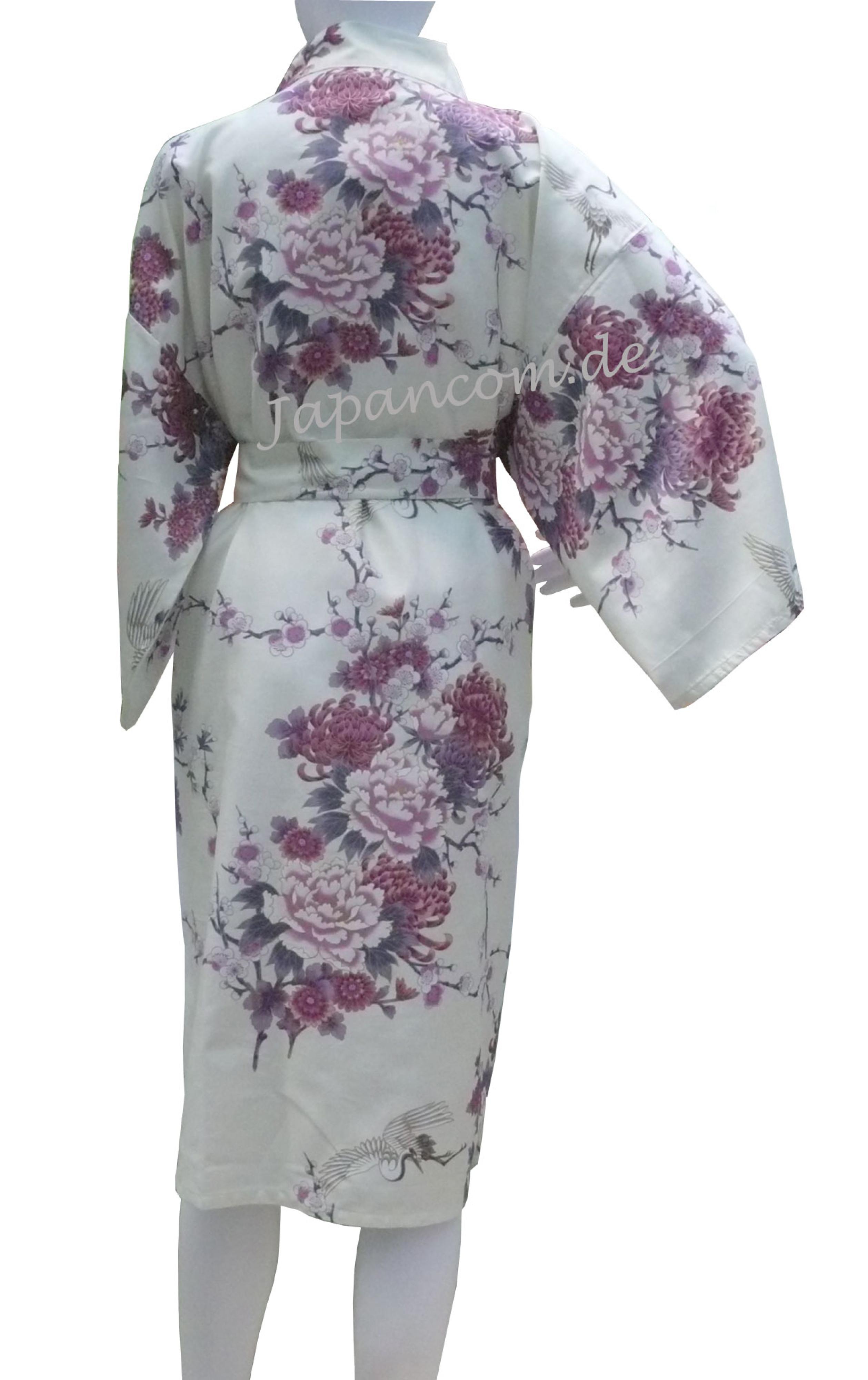 Kimono Fliegender Kranich weiß kurz Baumwollsatin
