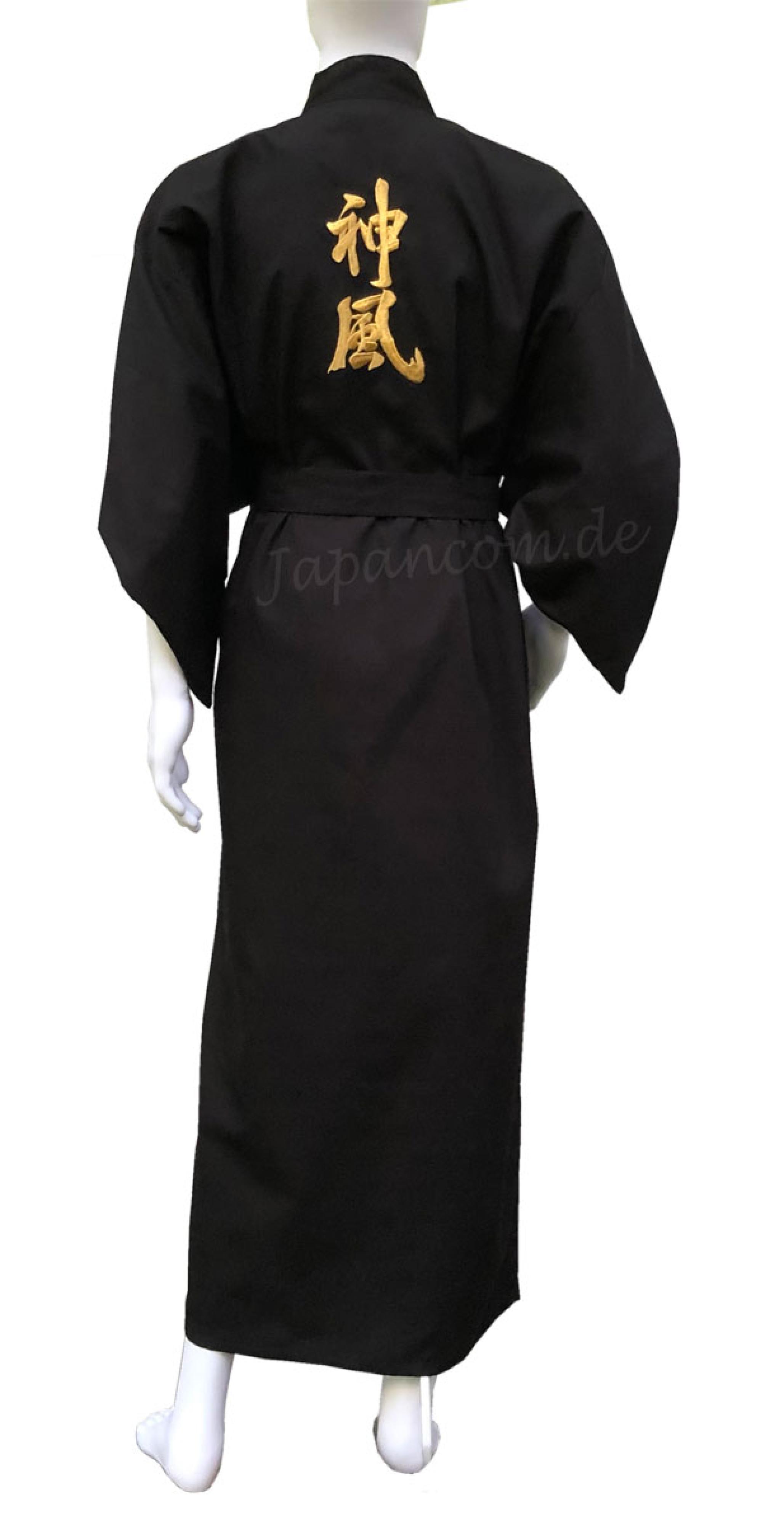 Kimono mit Stickerei Göttlicher Wind schwarz