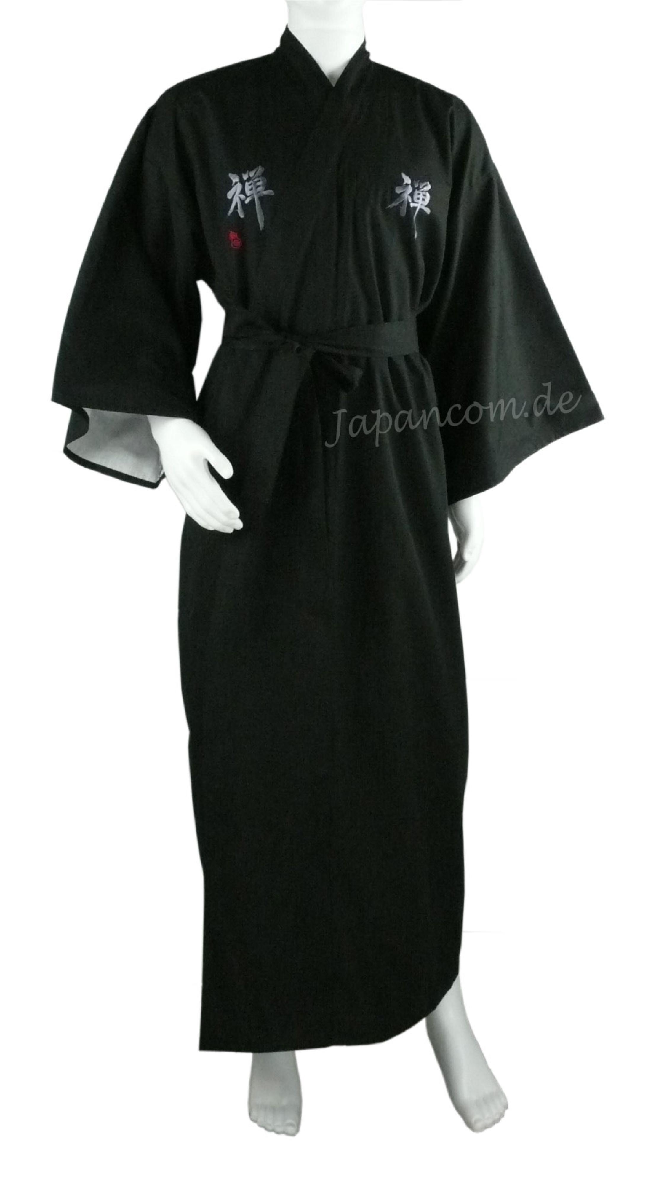 Kimono Bademantel Zen 140 cm gefüttert schwarz