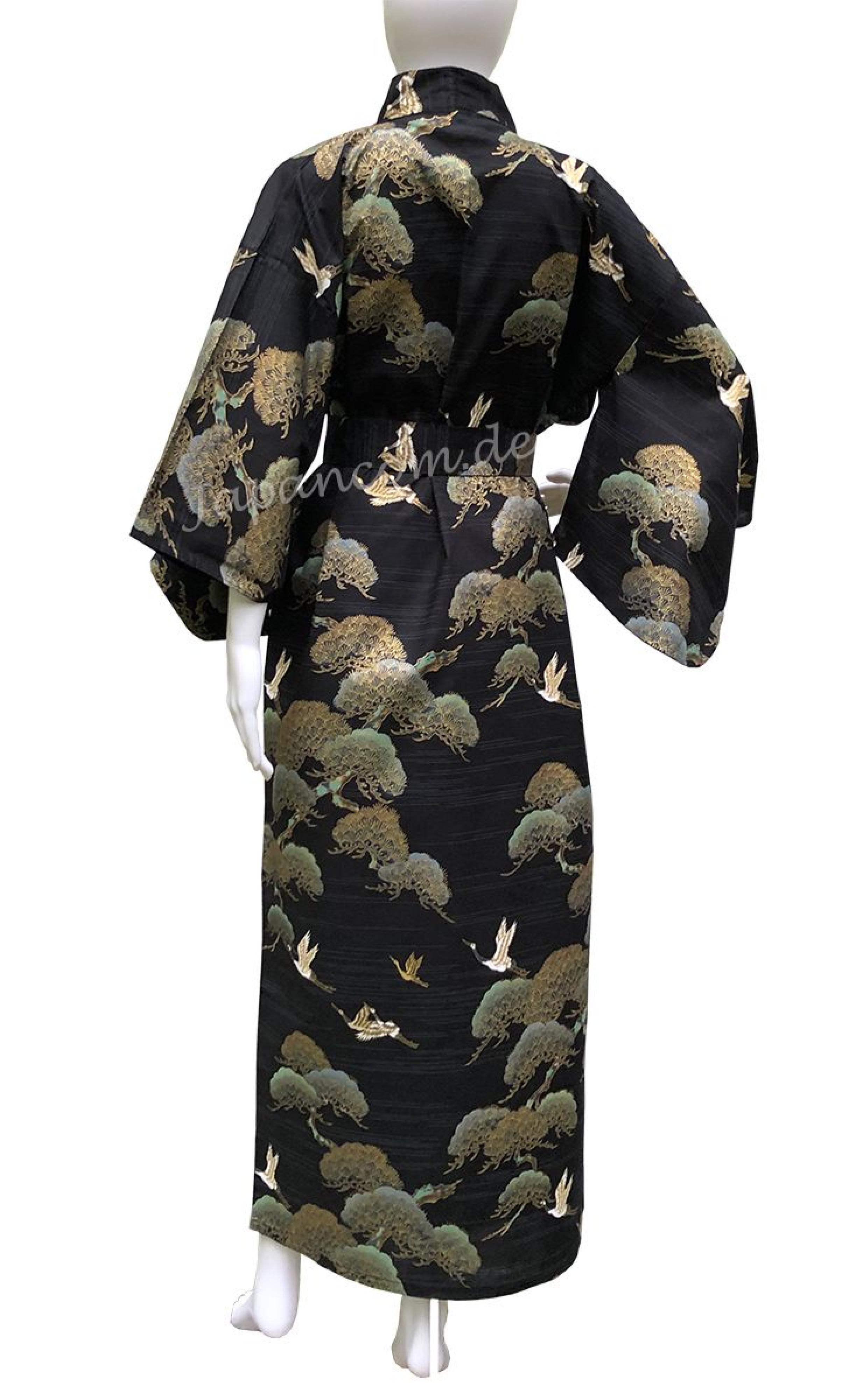 Damen Kimono Kraniche und Kiefern schwarz