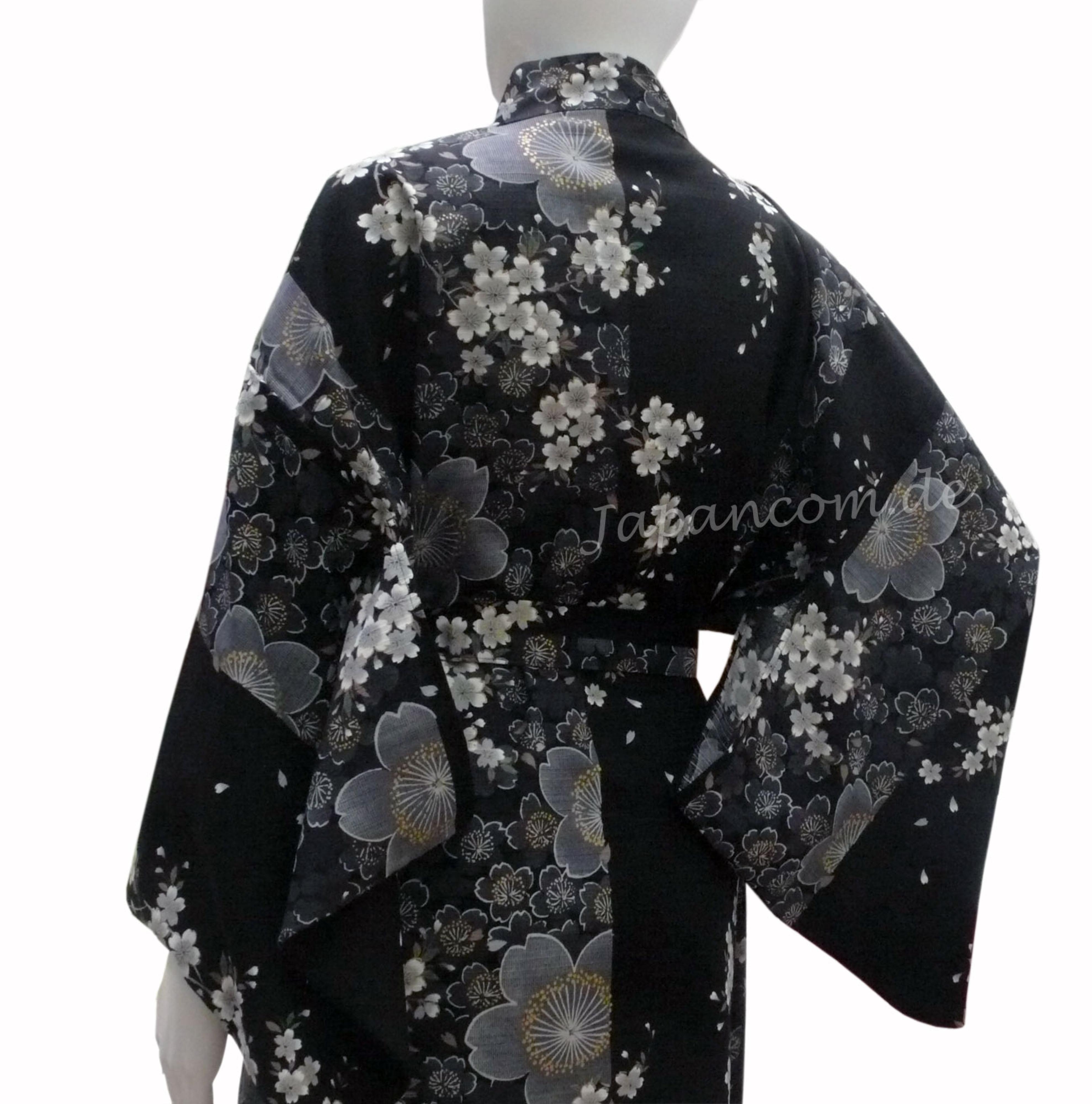 Kimono Sakura (Kirschblüte) schwarz, lang, Dame