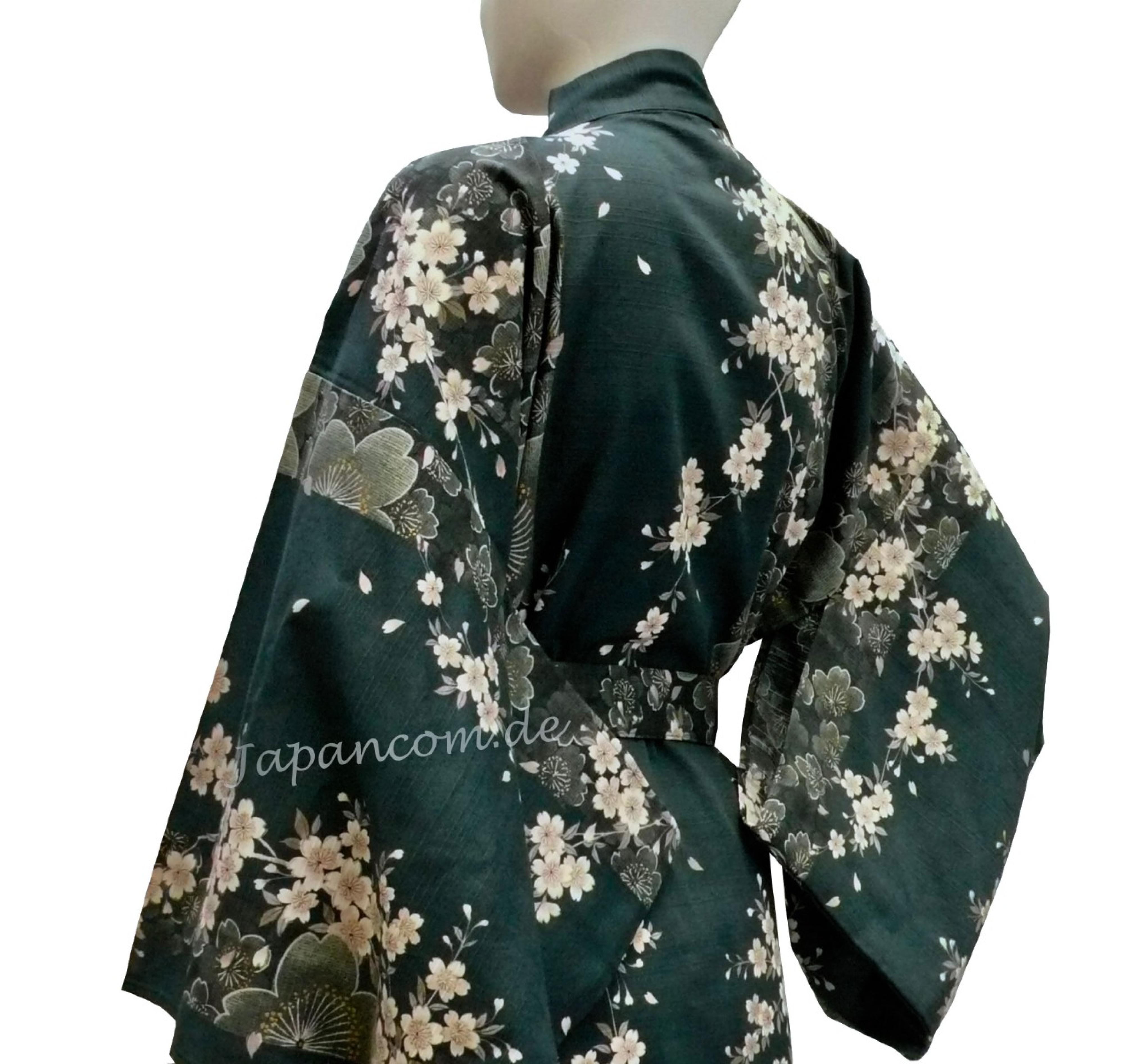 Kimono Sakura (Kirschblüte) grün, lang, Dame