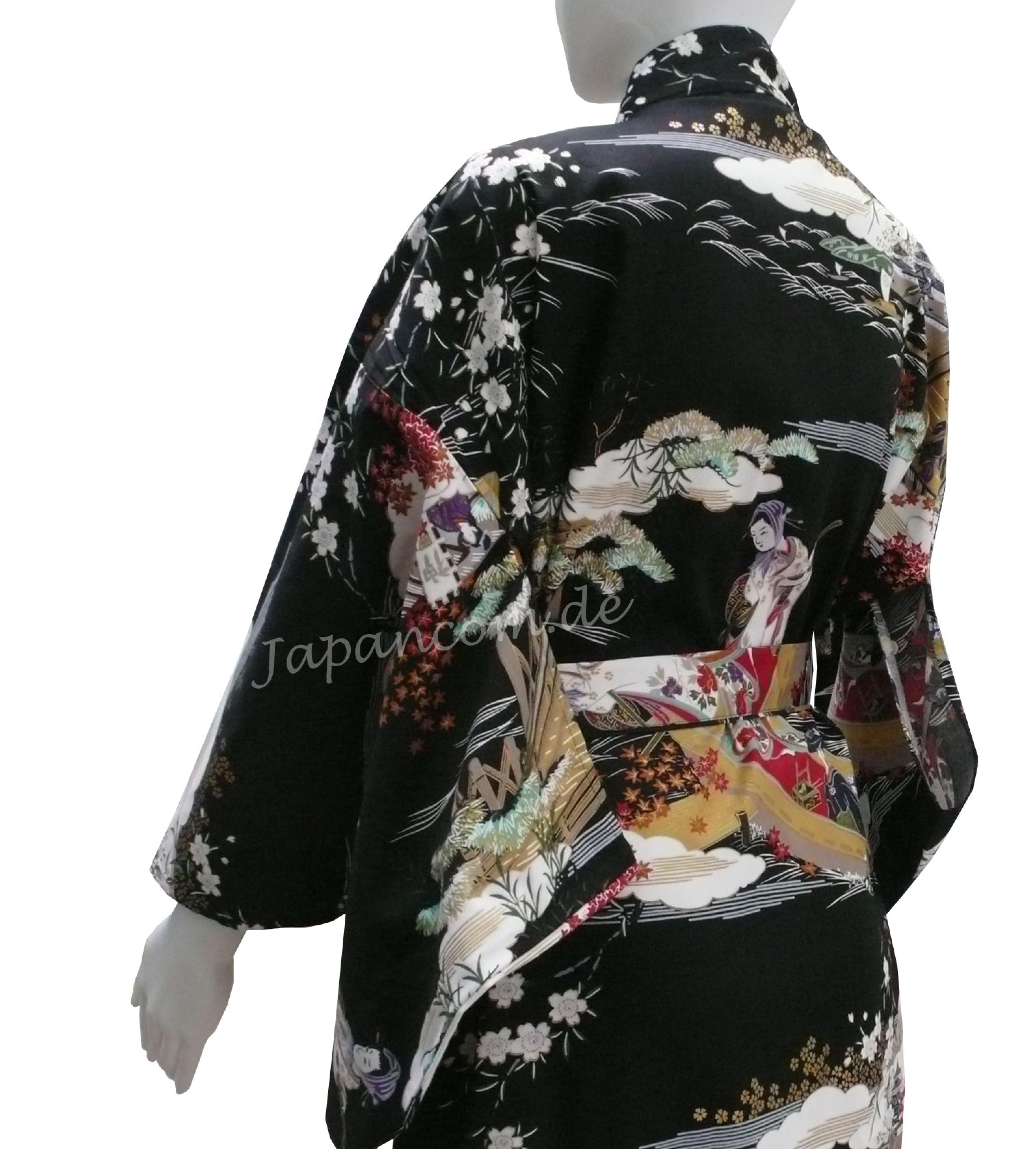 Damen Kimono Ukiyoe schwarz