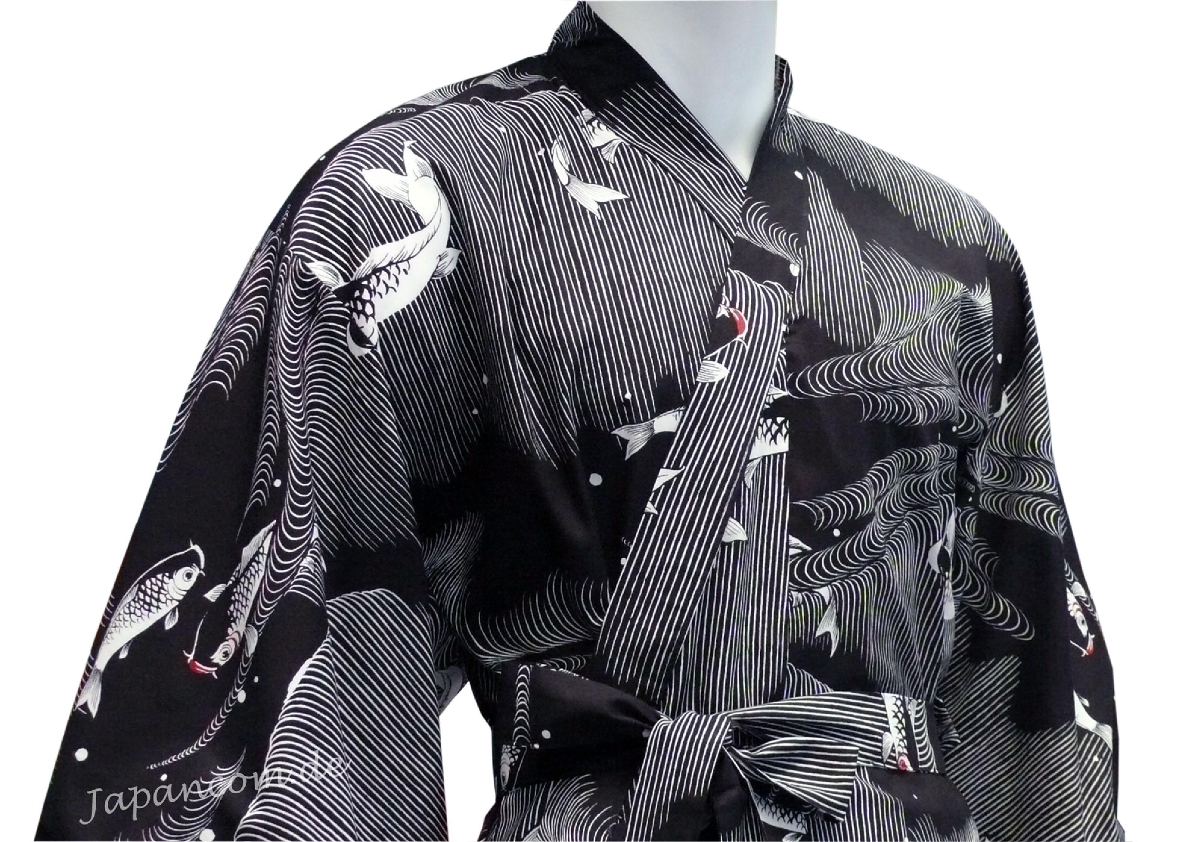 Herren Yukata Koi schwarz lang