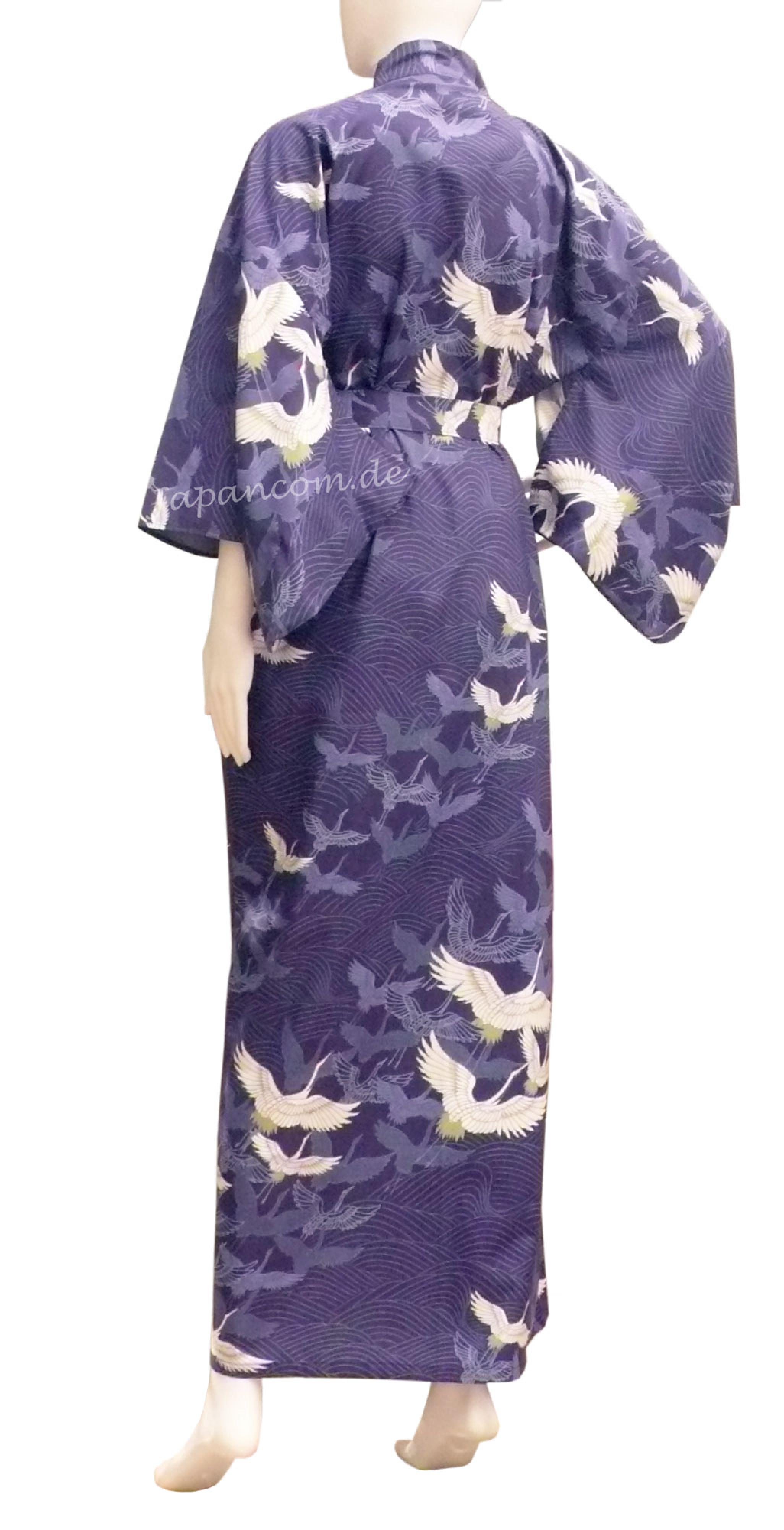 Yukata Kimono Kranich über Wellen royalblau