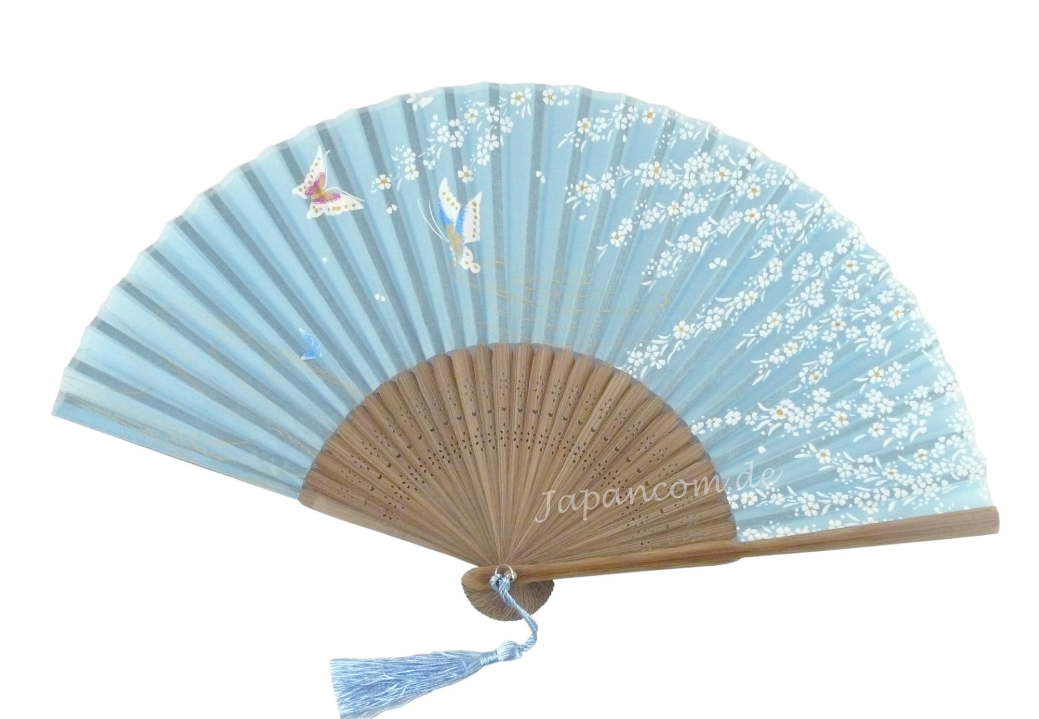 Fächer Schmetterlinge unter Kirschblüten aquamarin Seide