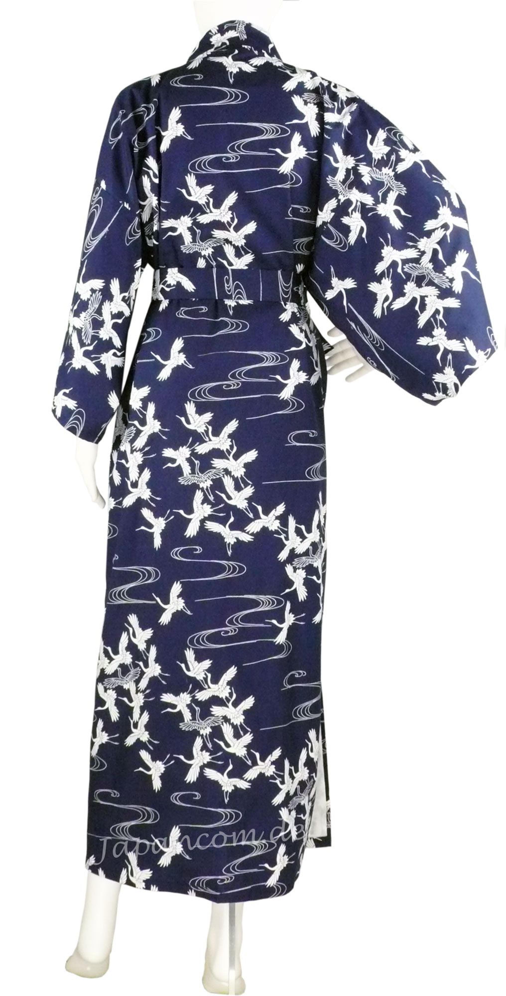 Damen Kimono Schneekraniche blau 135 cm gefüttert