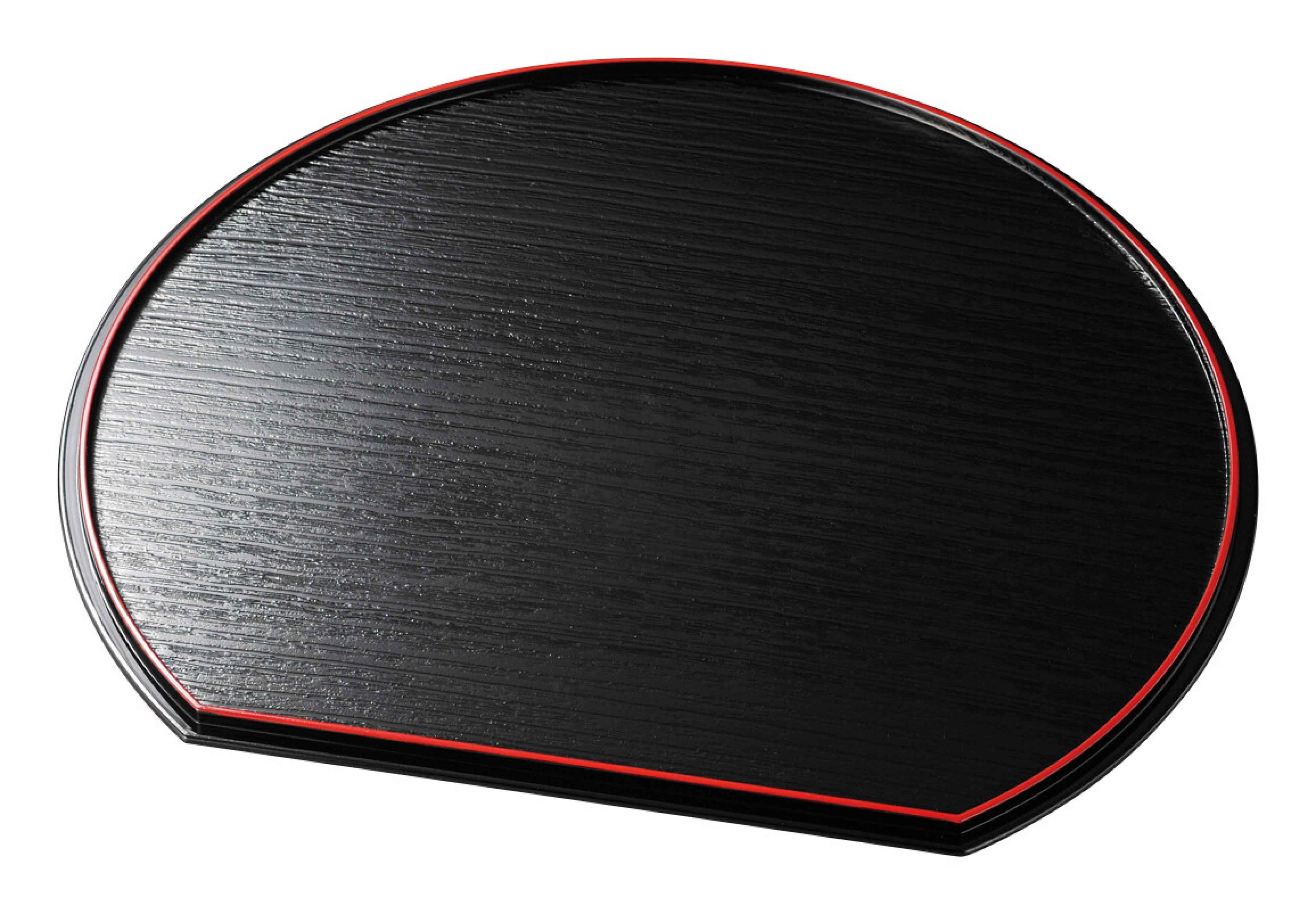 Lack Tablett Halbmond 2-seitig schwarz rot 36 x 32 cm