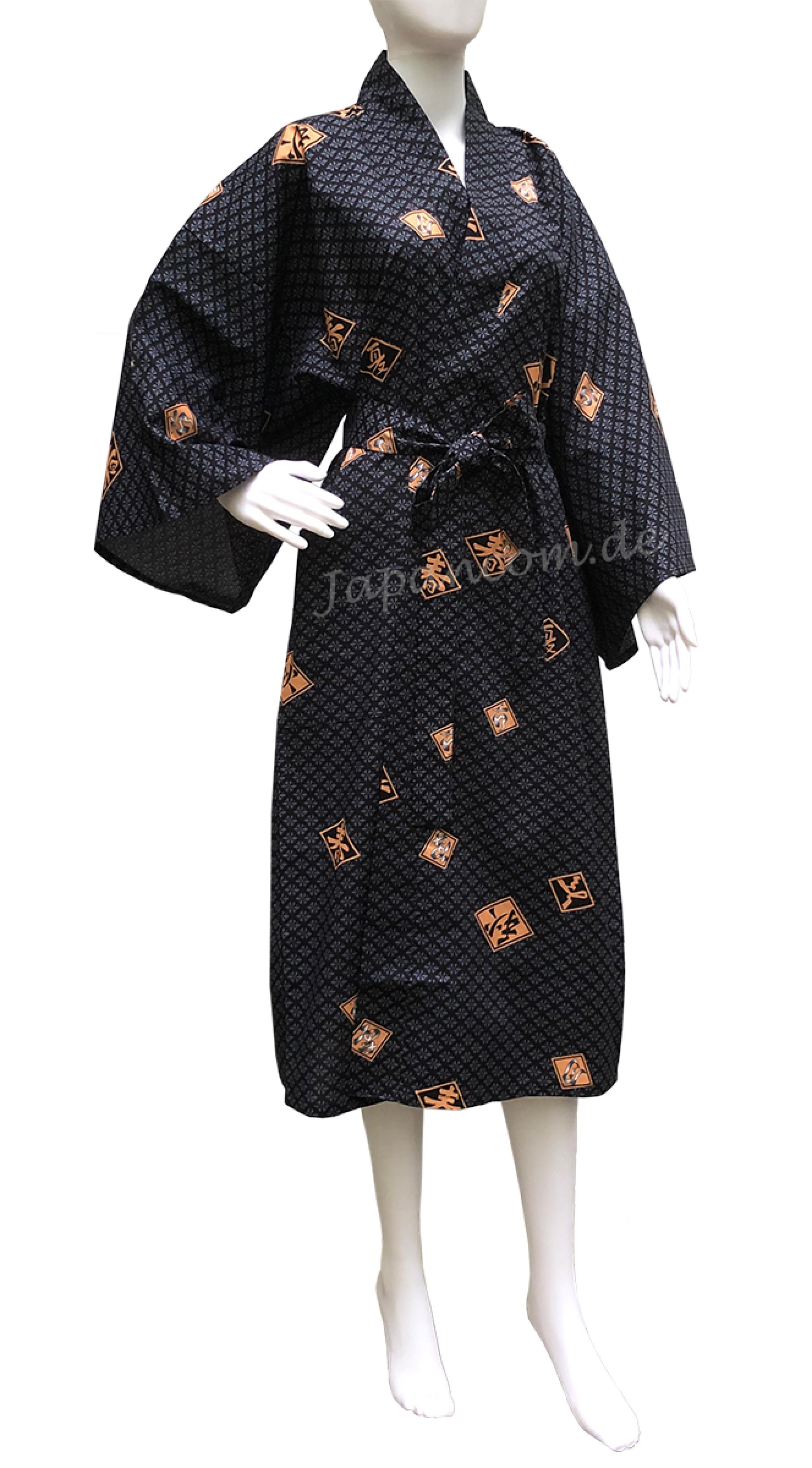 kurzer Herren Yukata Kimono Four Seasons schwarz