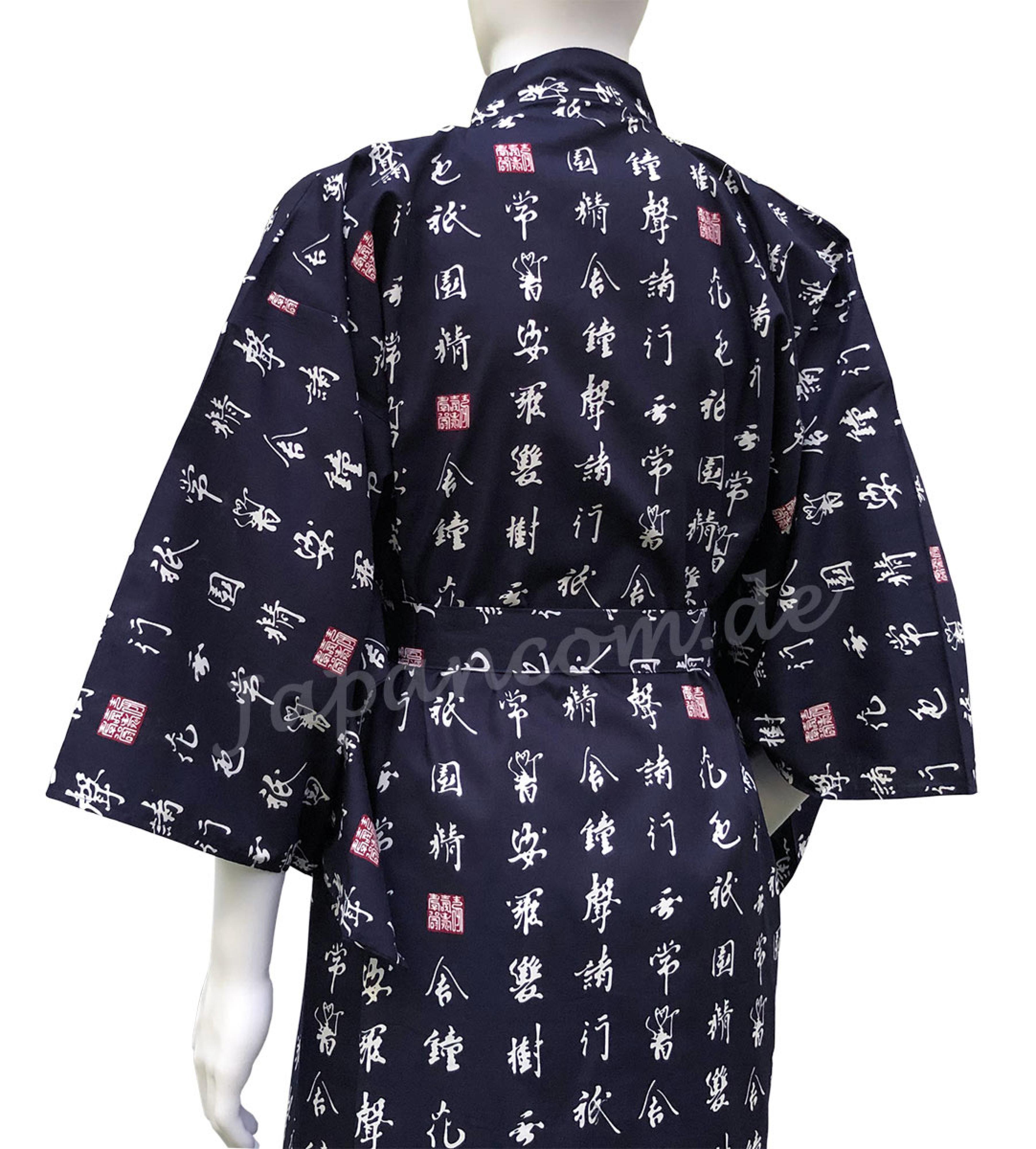 Herren Yukata Kimono Kanji blau Baumwolle