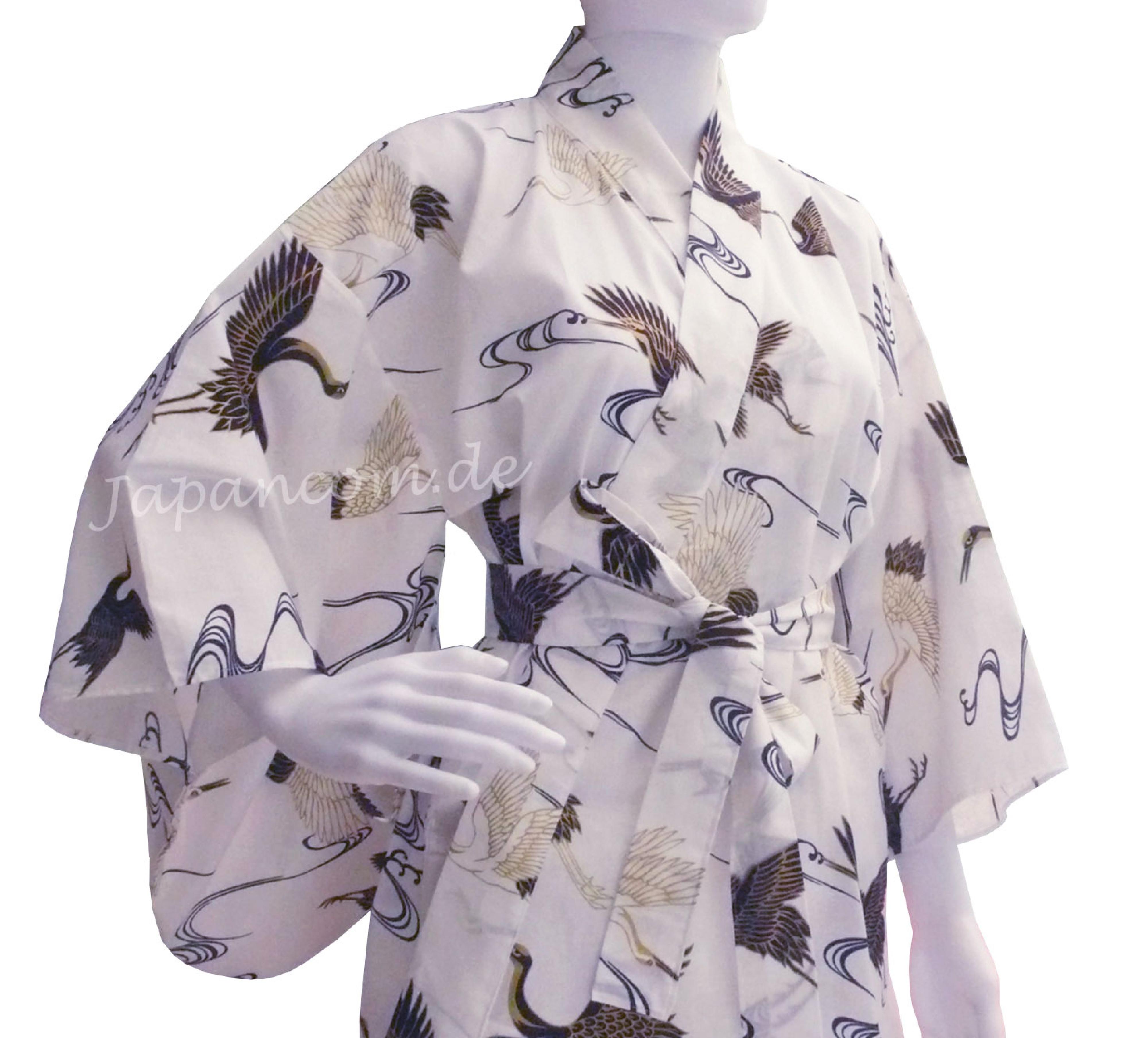 Damen Yukata Golden Cranes weiß